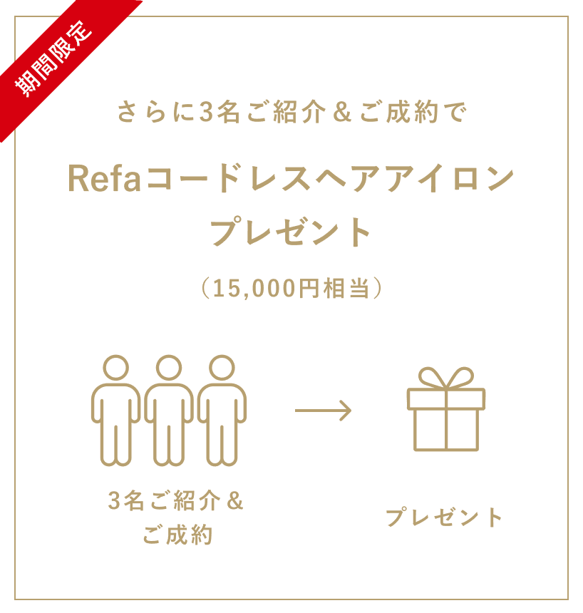 さらに3名ご紹介＆ご成約でRefaコードレスヘアアイロンプレゼント（15,000円相当）
